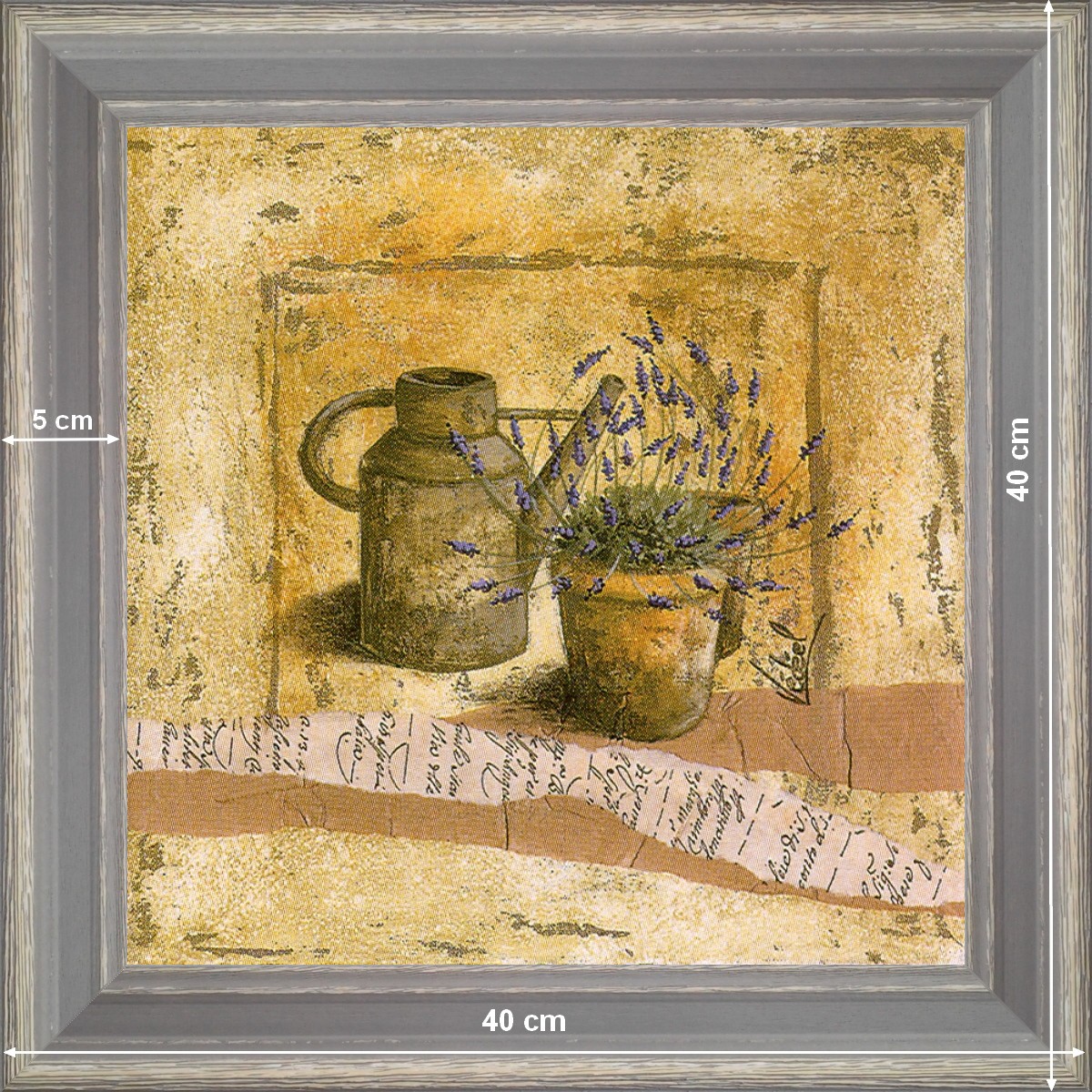 Watering-can and pot of lavender - dimension 40 x 40 cm - Grey