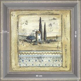 Blue little cottage - dimension 40 x 40 cm - Grey