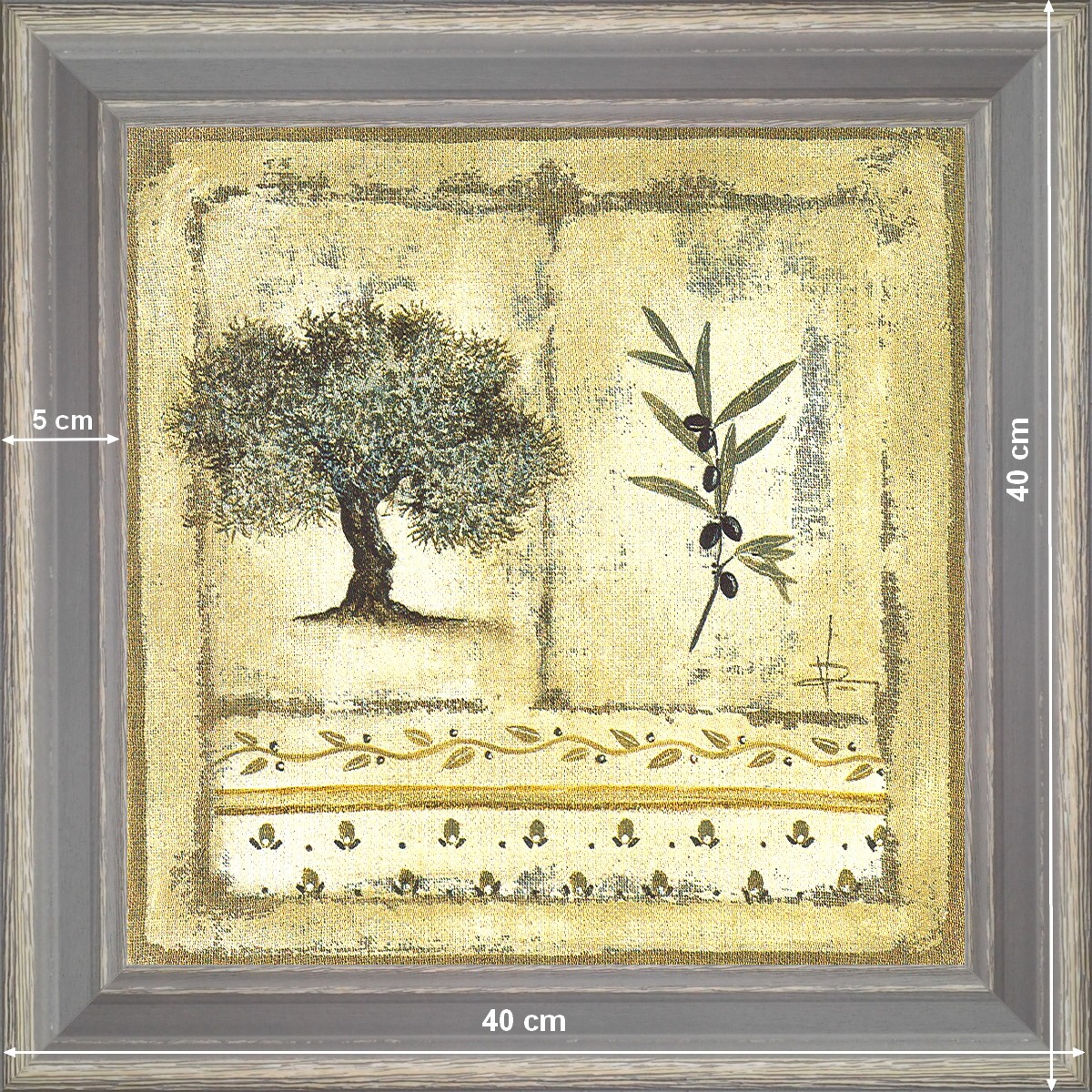 Olive-tree and branch 1 - dimension 40 x 40 cm - Grey