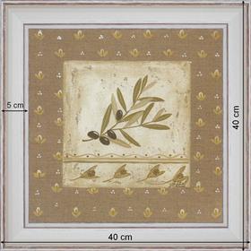Olive tree Branch on flax - dimension 40 x 40 cm - White