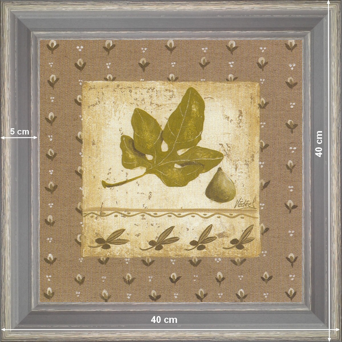 Fig tree leaf on flax - dimension 40 x 40 cm - Grey