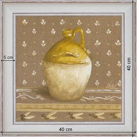 Cruche jaune sur lin - dimension 40 x 40 cm - Blanc cassé