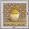 Yellow jug on flax - dimension 40 x 40 cm - White