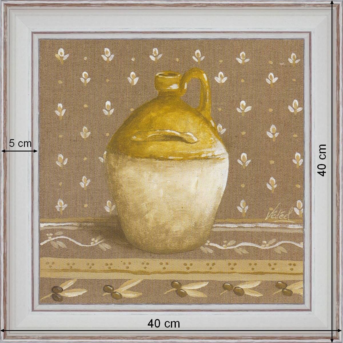 Yellow jug on flax - dimension 40 x 40 cm - White