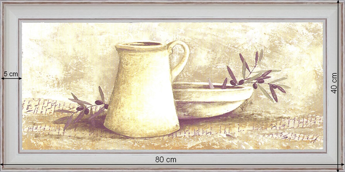 Cruches et Olives - dimension 40 x 80 cm - Blanc cassé