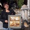 Poules blanches et coq - photo 40 x 40 cm - Gris