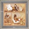 Hens and watering-can - dimensions 40 x 40 cm - Grey
