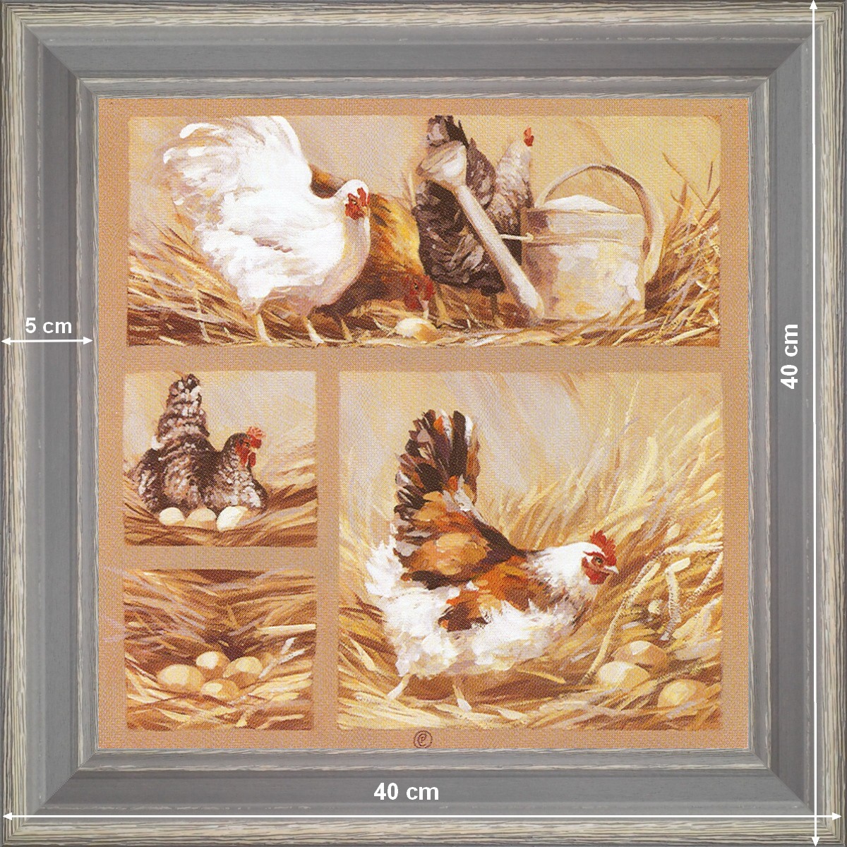 Poules et arrosoir - dimensions 40 x 40 cm - Gris