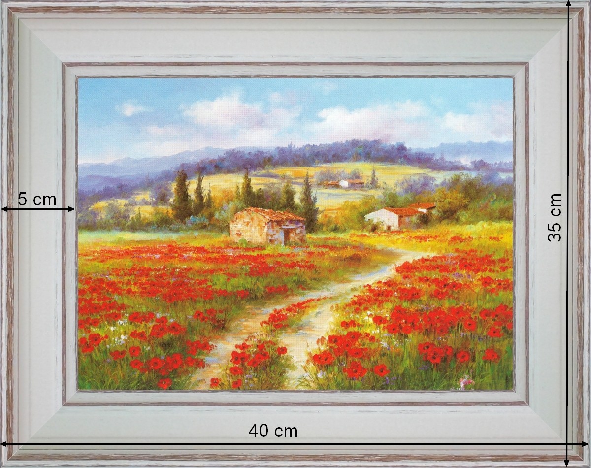 Coquelicots dans la campagne - paysage 40 x 35 cm - Blanchie incurvée 