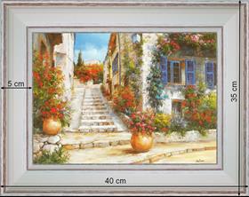 Les escaliers du village - paysage 40 x 35 cm - Blanchie incurvée