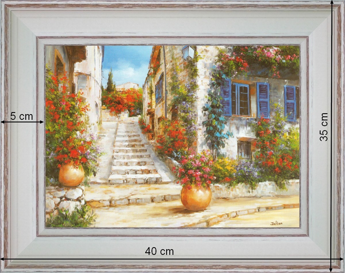 Les escaliers du village - paysage 40 x 35 cm - Blanchie incurvée 