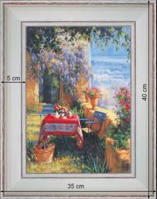 Pique nique au fond du jardin - paysage 40 x 35 cm - Blanchie incurvée