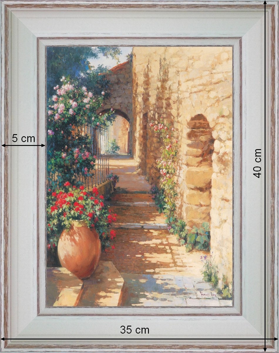 Visibles stones wall with flowers - landscape 40 x 35 cm - Cleared curved 