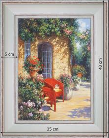 Fauteuil rouge pour boudoir en plein air - paysage 40 x 35 cm - Blanchie incurvée