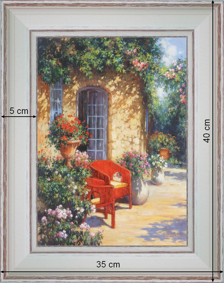 Fauteuil rouge pour boudoir en plein air - paysage 40 x 35 cm - Blanchie incurvée