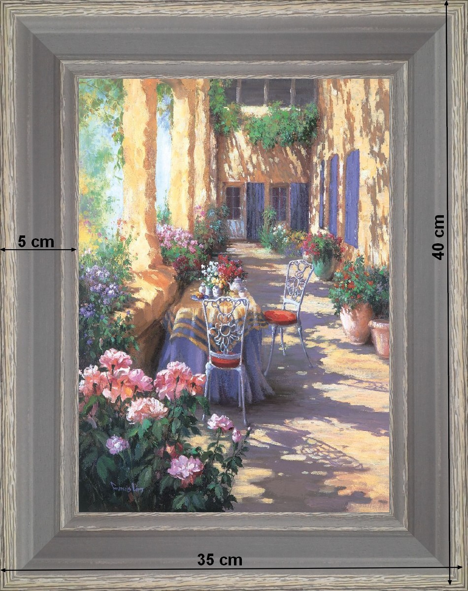 Patio provençal - paysage 40 x 35 cm - Grisée incurvée
