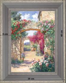 La fontaine entre les arcades - paysage 40 x 35 cm - Grisée incurvée
