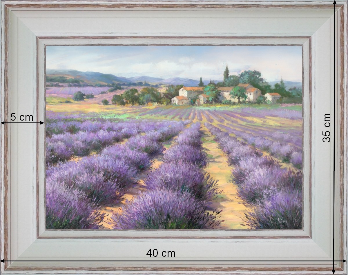 A hamlet in the middle of lavenders - landscape 40 x 35 cm - Cleared curved