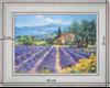 Champs de lavande, Genêts et oliviers - paysage 40 x 35 cm - Baguette blanchie incurvé