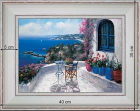 Terrasse avec vue sur la mer - paysage 40 x 35 cm - Baguette blanchie incurvé