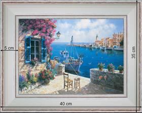 Bateau à quai - paysage 40 x 35 cm - Baguette blanchie incurvé