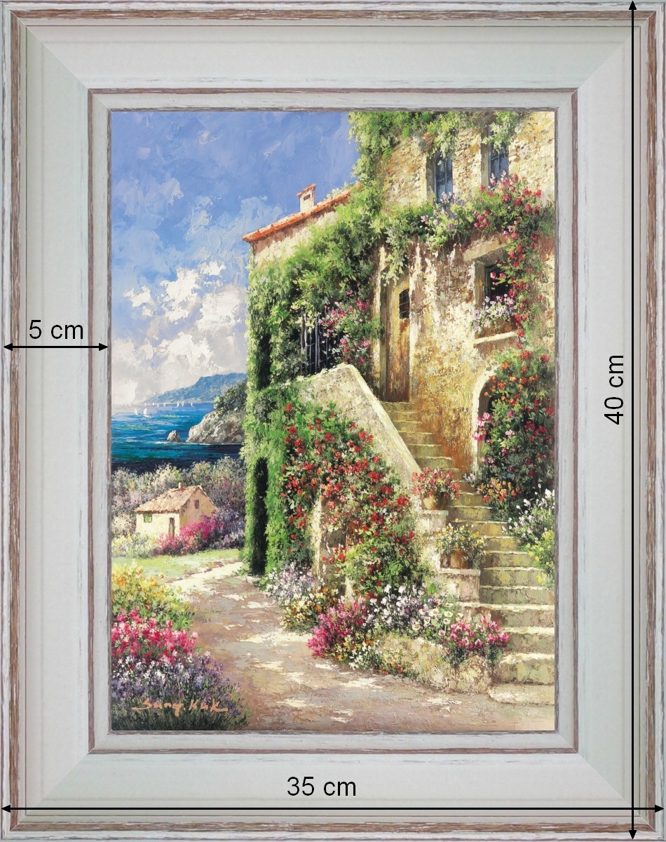 Escaliers fleuris - paysage 40 x 35 cm - Blanchie incurvée 