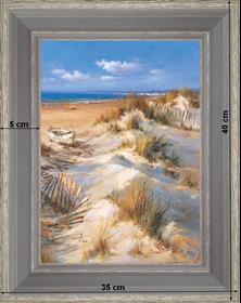 Ganivelles dans les dunes - paysage 40 x 35 cm - Grisée incurvée