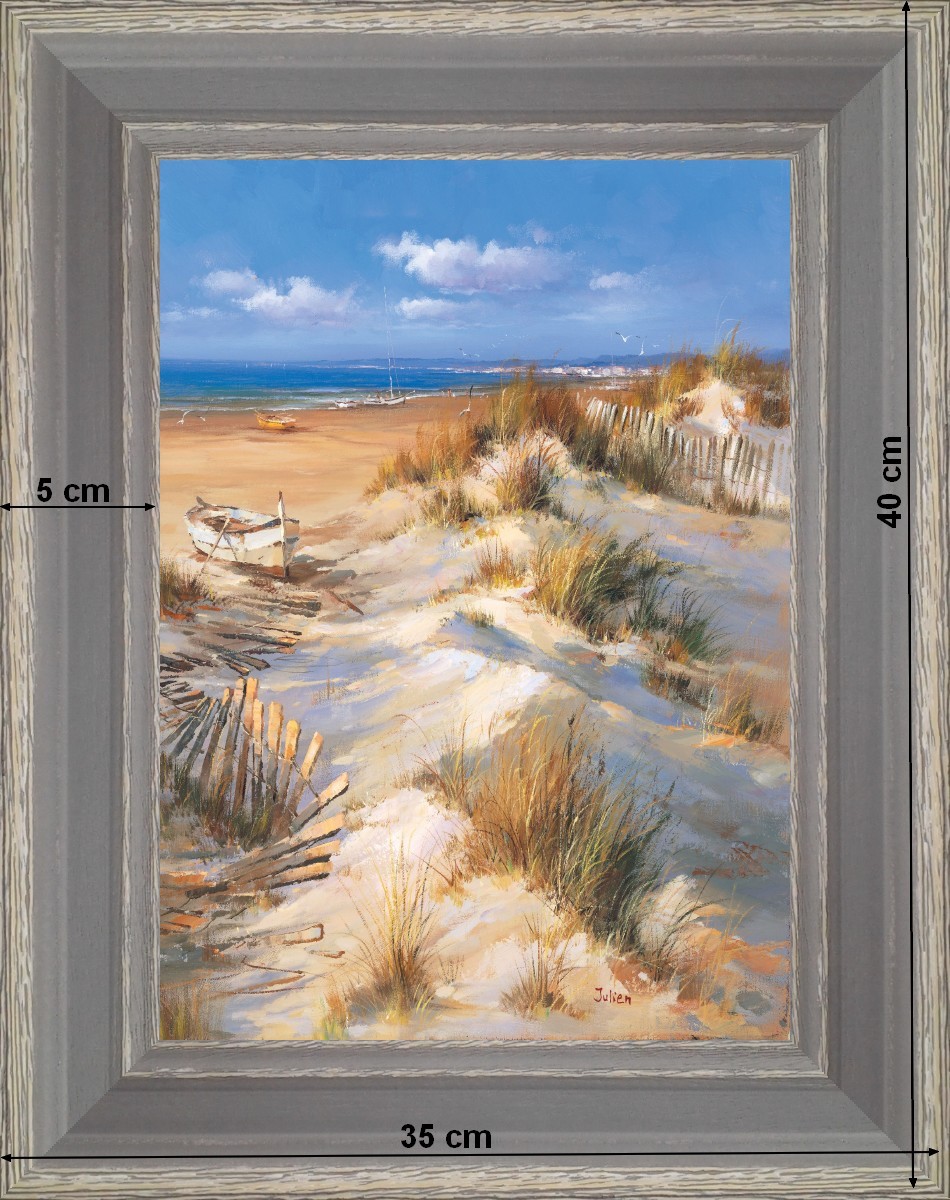 Ganivelles dans les dunes - paysage 40 x 35 cm - Grisée incurvée