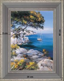 En voilier dans les calanques - paysage 40 x 35 cm - Gris