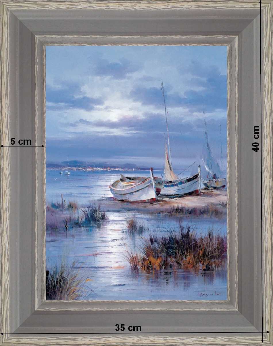 Reflet de l'aube sur la mer - paysage 40 x 35 cm - Grisée incurvée
