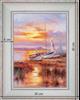 Coucher de soleil sur la mer - paysage 40 x 35 cm - Baguette blanchie incurvé