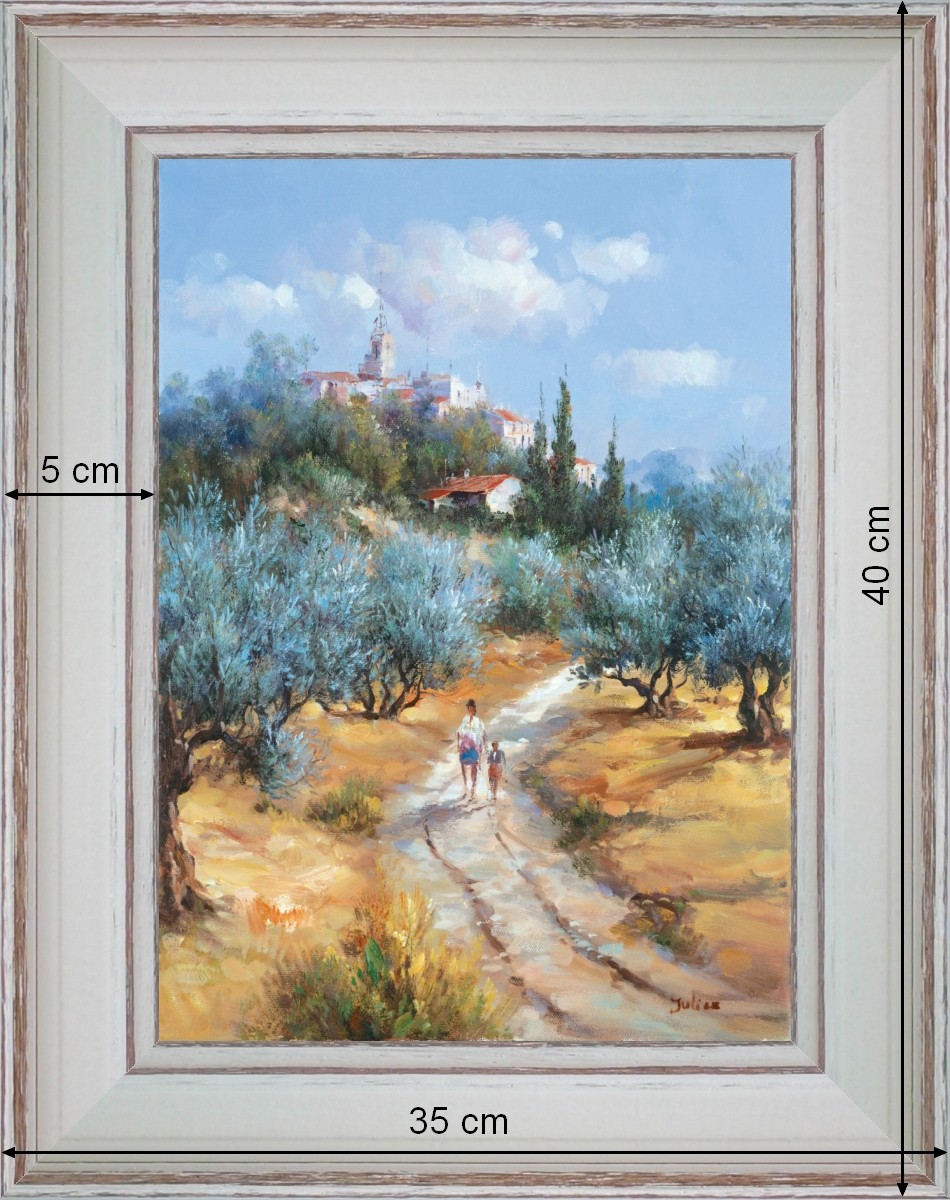 Promenade sous le village - paysage 40 x 35 cm - Blanchie incurvée 