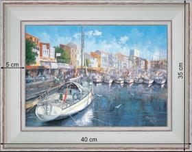 Port de Cap d'Agde - paysage 40 x 35 cm - Baguette blanchie incurvé