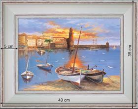 Coucher de soleil sur Collioure - paysage 40 x 35 cm - Baguette blanchie incurvé
