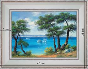 Mouillage dans le golfe de Saint-Tropez - paysage 40 x 35 cm - Baguette blanchie incurvé
