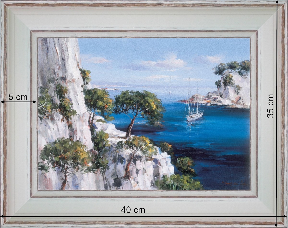 Calanques entre Cassis et Marseille - paysage 40 x 35 cm - Baguette blanchie incurvé