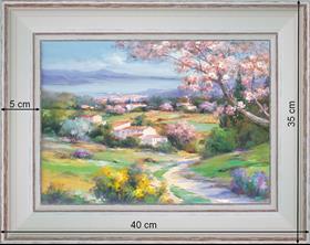 Vue printanière sur le golfe - paysage 40 x 35 cm - Baguette blanchie incurvé