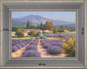 Champs de lavande en Drôme provençale - paysage 40 x 35 cm - Grisée incurvée