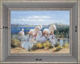 Chevaux Camarguais - paysage 40 x 35 cm - Grisée incurvée