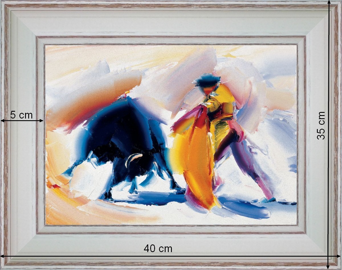 Corrida - Passe de cape colorée - paysage 40 x 35 cm - Baguette blanchie incurvé
