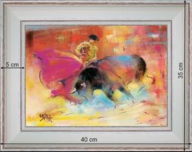 Chaude ambiance dans l'arène - paysage 40 x 35 cm - Baguette blanchie incurvé