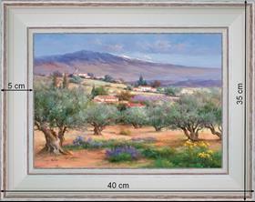 Oliviers et lavandes du Vaucluse - paysage 40 x 35 cm - Baguette blanchie incurvé