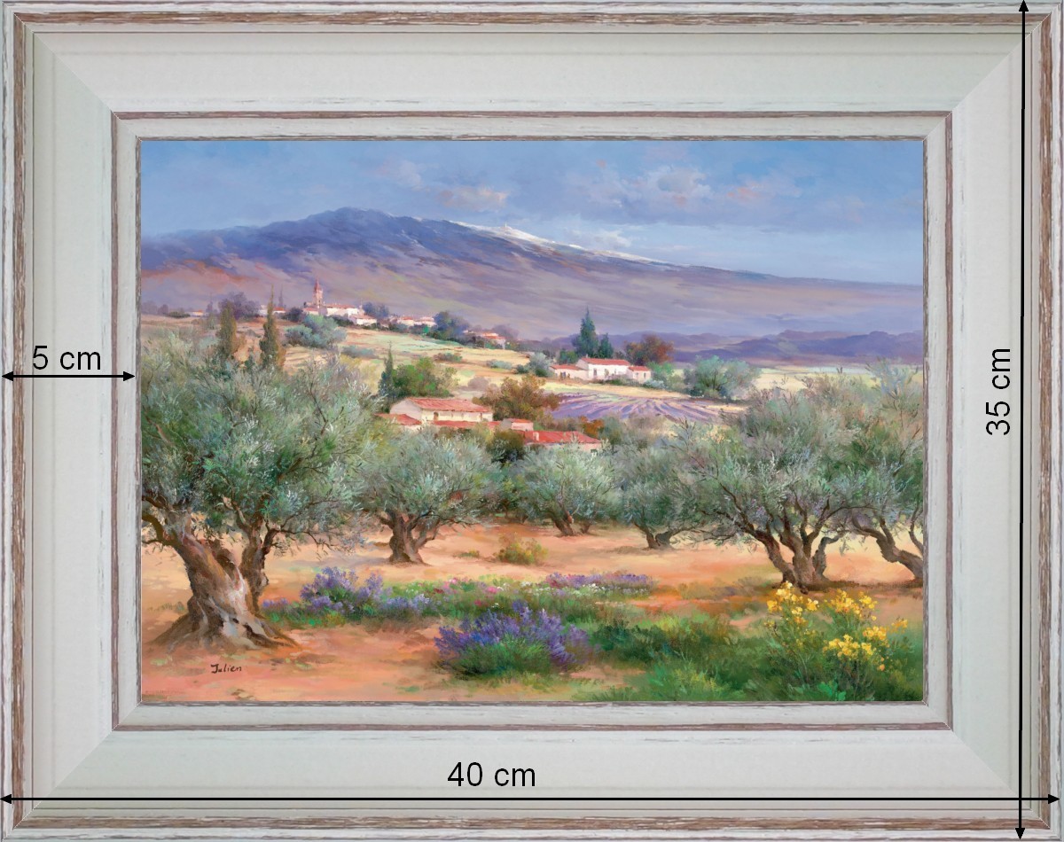 Oliviers et lavandes du Vaucluse - paysage 40 x 35 cm - Baguette blanchie incurvé