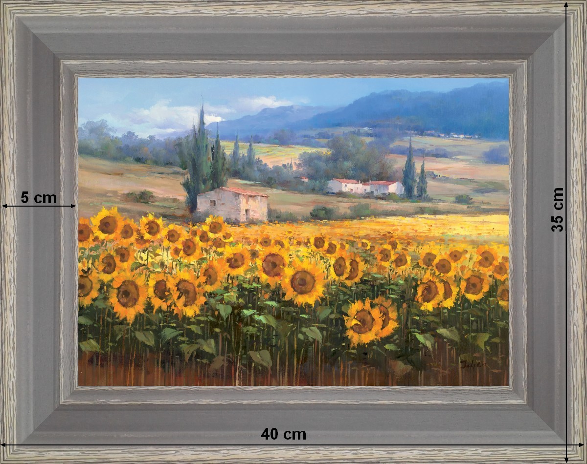 Les tournesols du cabanon - paysage 40 x 35 cm - Grisée incurvée