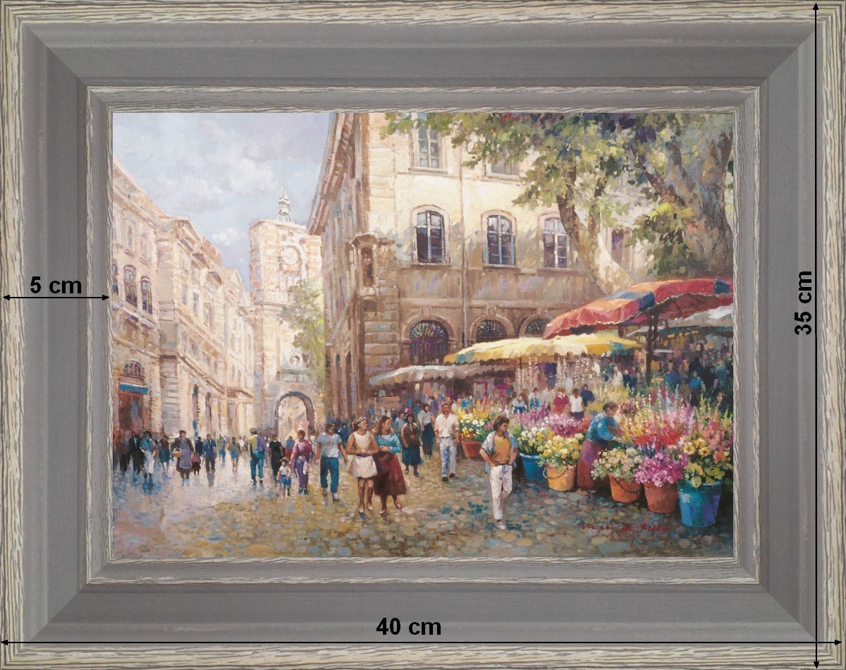 Aix en Provence - Marché aux fleurs - paysage 40 x 35 cm - Grisée incurvée