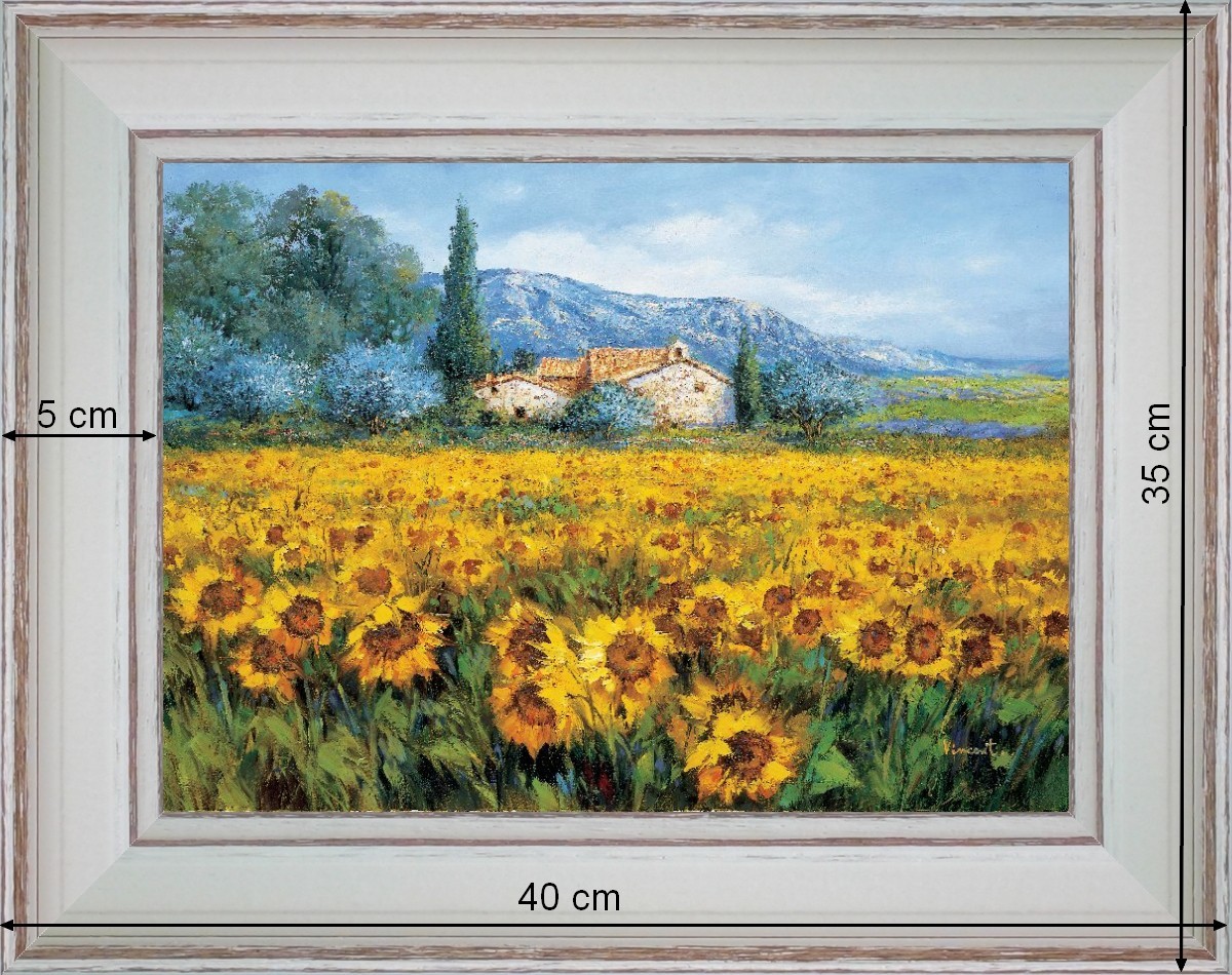 Sunflower in front of the farm - landscape 40 x 35 cm - Cleared curved
