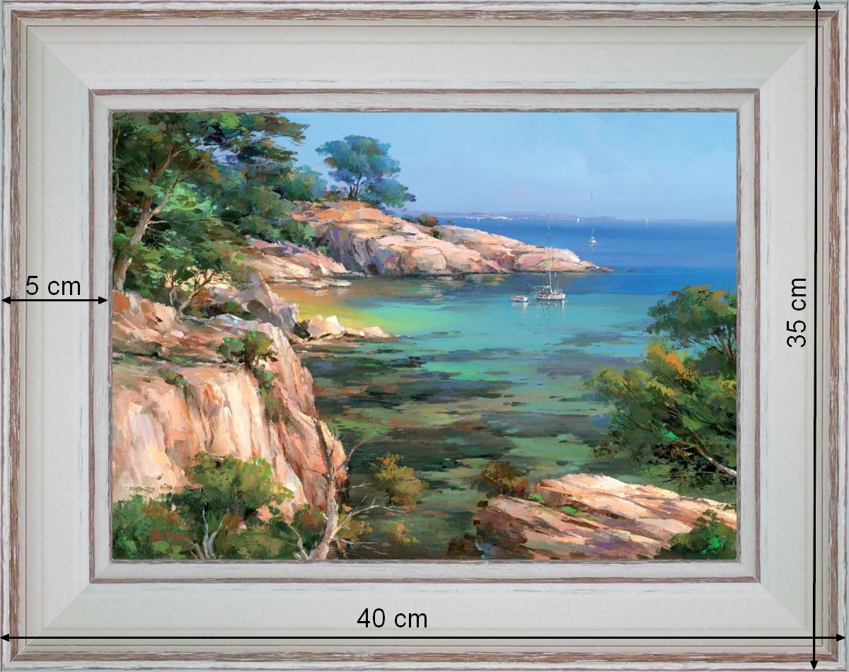 By sailboat in creeks - landscape 40 x 35 cm - Cleared curved