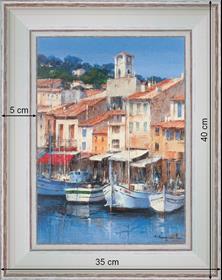 Port de Cassis - paysage 40 x 35 cm - Baguette blanchie incurvé