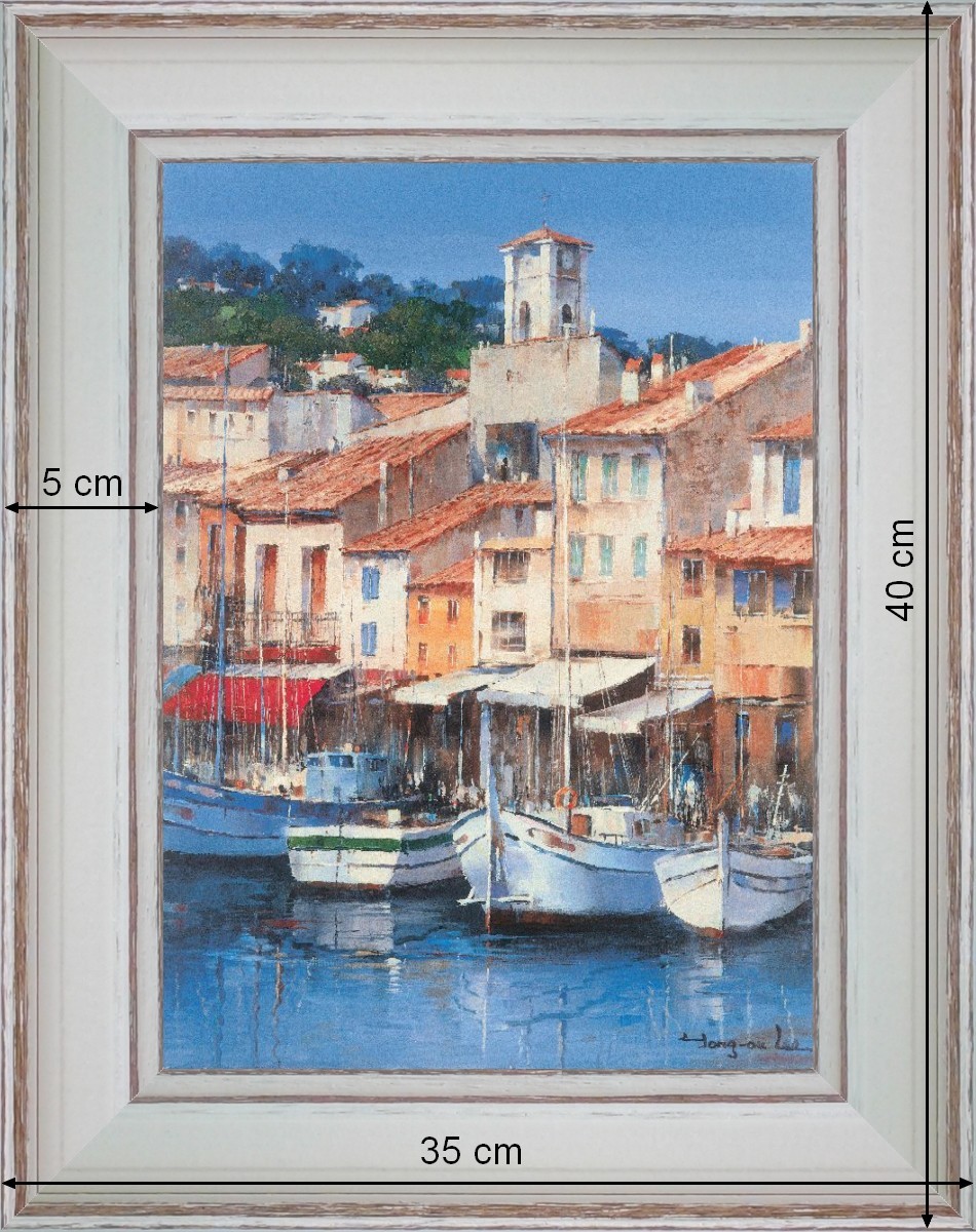 Port de Cassis - paysage 40 x 35 cm - Baguette blanchie incurvé