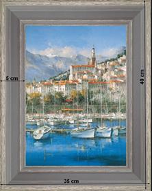 Voiliers dans le port de Menton - paysage 40 x 35 cm - Grisée incurvée